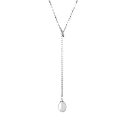 Silberkette mit Perlenanhänger weiß, 9-9.5 mm, 45 cm, flexible Länge, Verschluss 925er Silber, Gaura Pearls, Estland